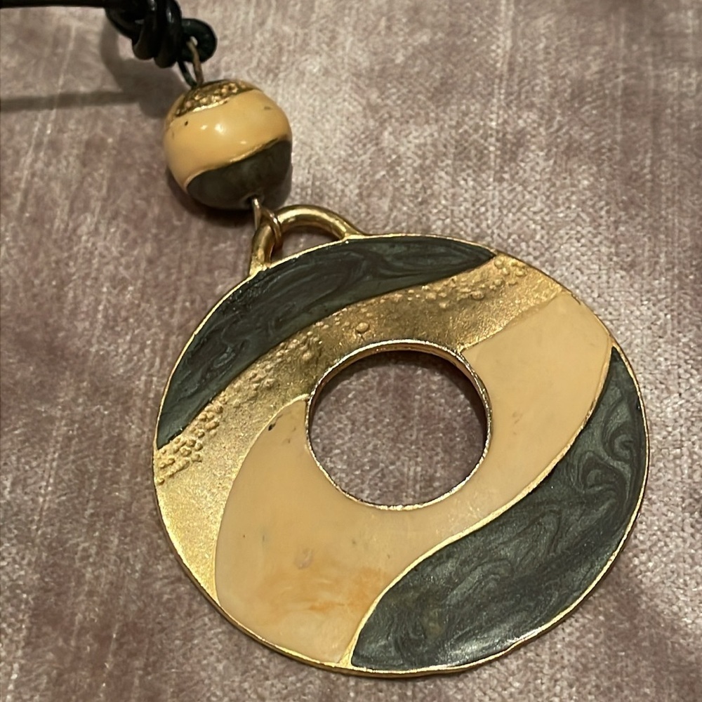 Chicos Disc Necklace Gold on Black Rope